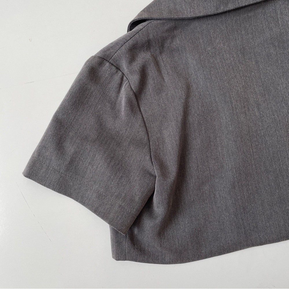 YesStyle Gray Crop Blazer Shirt Top with Jewel Embellishment, Size Small - Picture 8 of 11